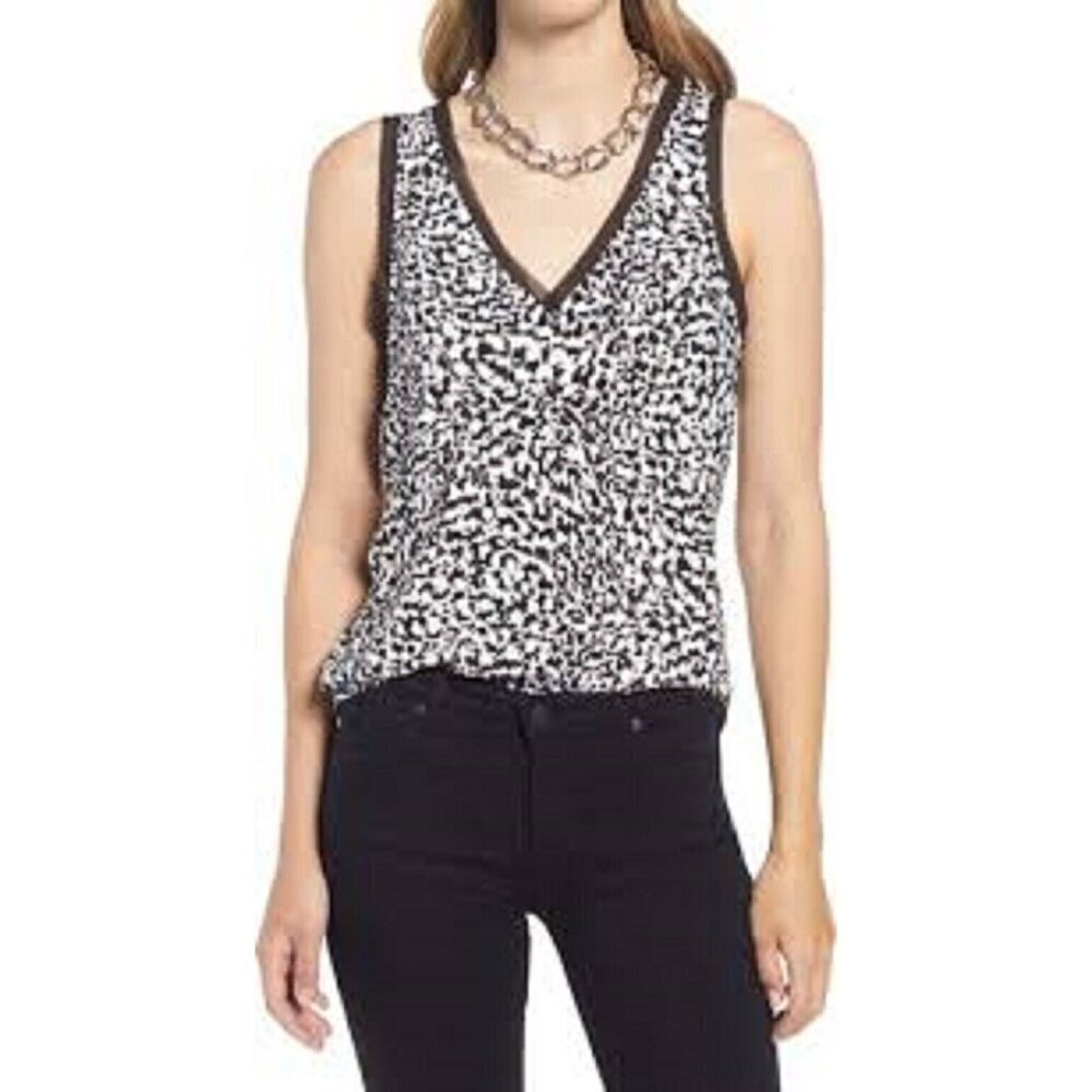 Halogen Nordstrom Blouse Women's size XXL Black & White Sleeveless Raw Hem NEW
